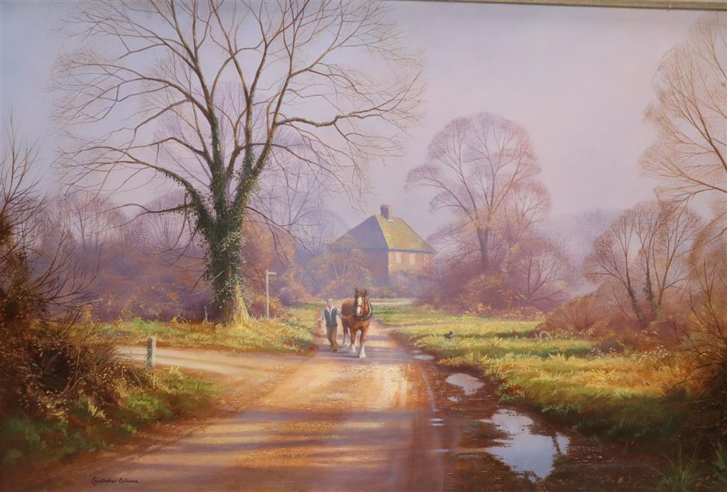 Christopher Osborne (b. 1947), Morning at Downash, signed and inscribed verso, oil on canvas, 49.5 x 75cm
